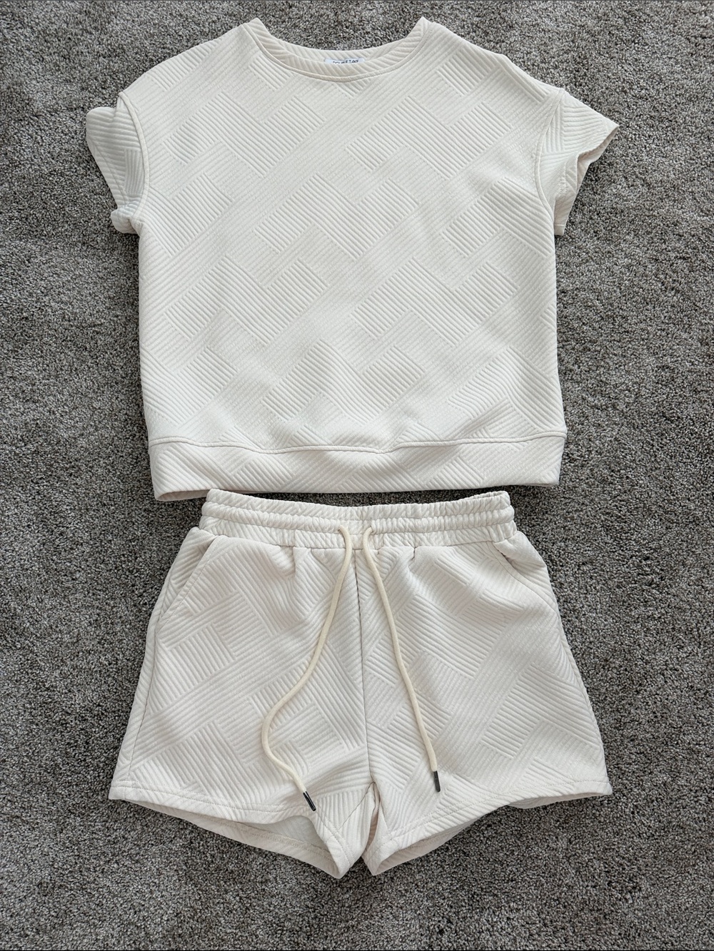 Women's Cream Textured Short Sleeve Top by